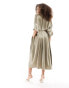 & Other Stories kaftan sleeve belted midi dress with front split in light golden brown