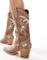 Glamorous embroidered western boots in tan