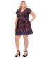 Plus Size Printed Jacquard Puff-Sleeve Dress