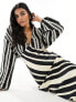 Фото #3 товара Never Fully Dressed crochet balloon sleeve maxi dress in monochrome stripe