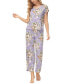 ფოტო #1 პროდუქტის Women's 2 Piece Printed Short Sleeve Henley Top with Wide Pants Pajama Set