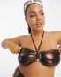 Фото #4 товара South Beach Curve bandeau gold buckle bikini top in brown metallic