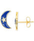 Фото #1 товара Cubic Zirconia & Enamel Crescent Moon Stud Earrings in 14k Gold-Plated Sterling Silver