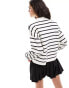 Mango stripe high neck jumper in white & navy