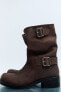 Split suede ankle boots with buckles