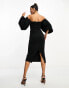 Фото #4 товара ASOS DESIGN off shoulder draped sleeves corset mesh insert midi dress in black