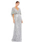 Фото #1 товара Women's Sequined V Neck Floral Embellished Cape Sleeve Gown