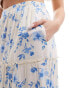 Hollister pull on tiered maxi skirt with pockets in cream and blue floral