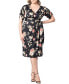 ფოტო #1 პროდუქტის Women's Plus Size Eden Midi Faux Wrap Dress with Draped Sleeves