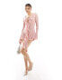 Фото #4 товара Murci mesh frill detail lace up plunge ultra mini dress in pink