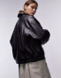 Topshop faux leather oversized bomber jacket in black