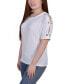 Petite Short Sleeve Honeycomb Textured Grommet Top