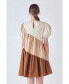 ფოტო #3 პროდუქტის Women's Asymmetrical Colorblock Puff Sleeve Dress