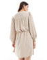 Фото #2 товара Vila linen touch tie waist mini dress in beige