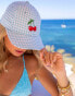 Фото #1 товара South Beach x Misha Grimes gingham cap with cherry embroidery in blue