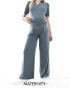 Mamalicious Maternity mix & match ribbed wide leg trouser co-ord in asphalt Sturmgrau, XL - фото #1