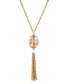 Gold-Tone 3 Sided Pink Flower Spinner Tassel Necklace