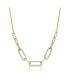Фото #1 товара Sterling Silver 14k Yellow Gold Plated with Cubic Zirconia Elongated Cable Link Chain Necklace