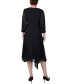 ფოტო #2 პროდუქტის Petite 3/4 Sleeve Belted Chiffon Handkerchief Hem Dress