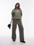 Topshop co-ord patch oversized vintage wash sweat in khaki