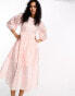 Фото #2 товара Glamorous tie back puff sleeve midi smock dress in pink organza