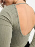 Фото #7 товара Cotton:On boat neck backless long sleeve crop top in khaki