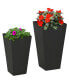 Фото #1 товара 2-Pack Outdoor Planter Set, MgO Flower Pots with Drainage Holes, Durable & Stackable, for Entryway, Patio, Yard, Garden, Black
