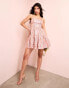 ASOS LUXE jacquard corsetted tiered skater mini dress in pink floral Цветочный принт, 38 - фото #2