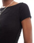 Weekday Brita semi-sheer top with slash neck in black Черный, M - EU 40-42 - фото #8