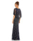 Фото #3 товара Women's Embellished Cap Sleeve Faux Wrap Trumpet Gown