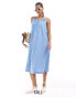 Фото #1 товара Vero Moda Tall cotton ruched neck maxi dress in blue stripe