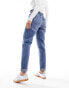 New Look paperbag waist straight leg jean in mid blue