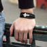Stylish leather bracelet with a cross Leather VBS001SB-PET