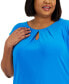 ფოტო #3 პროდუქტის Plus Size Pleated Keyhole-Neck Knit Top