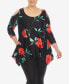 Фото #1 товара Plus Size Floral Printed Cold Shoulder Tunic Top