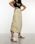 COLLUSION twill ruched maxi skirt with raw hem in washed khaki