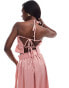 In The Style exclusive satin ruched frill detail halterneck top co-ord in rose pink