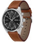 BOSS Men's Skytraveller Quartz Fashion Chrono Brown Leather Watch 44mm