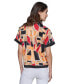 Фото #2 товара Women's Geo-Print Short-Sleeve Button-Front Top