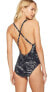 Фото #2 товара Michael Kors 237307 Womens Lace Up Neckline Palm One Piece Swim New Navy Size 4