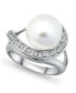 ფოტო #1 პროდუქტის Imitation Pearl and Pave Cubic Zirconia Swirl Wrap Ring in Silver Plate