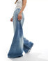 Weekday Mission denim wide leg joggers with seam detail in light blue wash