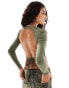 Фото #1 товара ONLY long sleeve cropped backless top in khaki