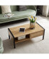 Modern Rattan Coffee Table with Sliding Door Storage