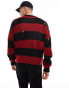 ASOS DESIGN knitted relaxed jumper in black and red stripe with distressing