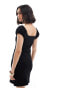 ASOS DESIGN square neck mini dress with puff sleeve and button front in black