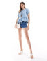 Фото #5 товара ASOS DESIGN puff sleeve denim blouse with tie front in bleach