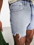 ASOS DESIGN slim shorter length ripped denim shorts in light blue wash
