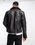 Фото #2 товара Bolongaro Trevor faux leather sheeling biker jacket in black