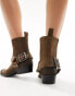 Pull&Bear ankle boot with buckle detail in brown Коричневый, EU 37 - EU37 - фото #2